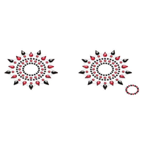 Пестіс із кристалів прикраса на груди Petits Joujoux Gloria set of 2 Чорно-червоний One Size SO3137 фото