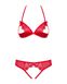 Obsessive 870-SEC-3 set with open cups and panties with a slit, Red, S, M, S/M