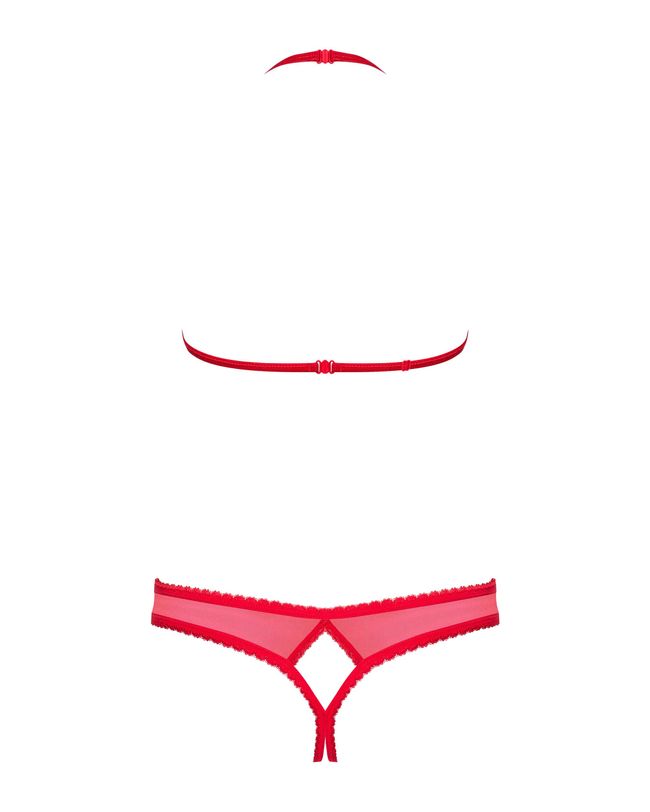 Obsessive 870-SEC-3 set with open cups and panties with a slit, Red, S, M, S/M