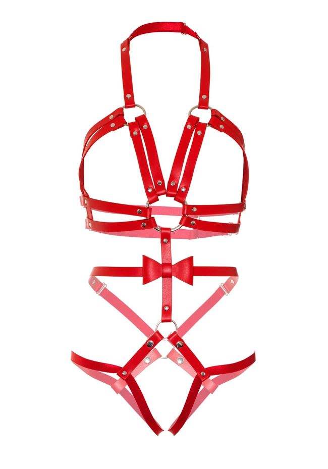 Портупея-боді Leg Avenue Studded O-ring harness teddy Червоний L SO8562 фото