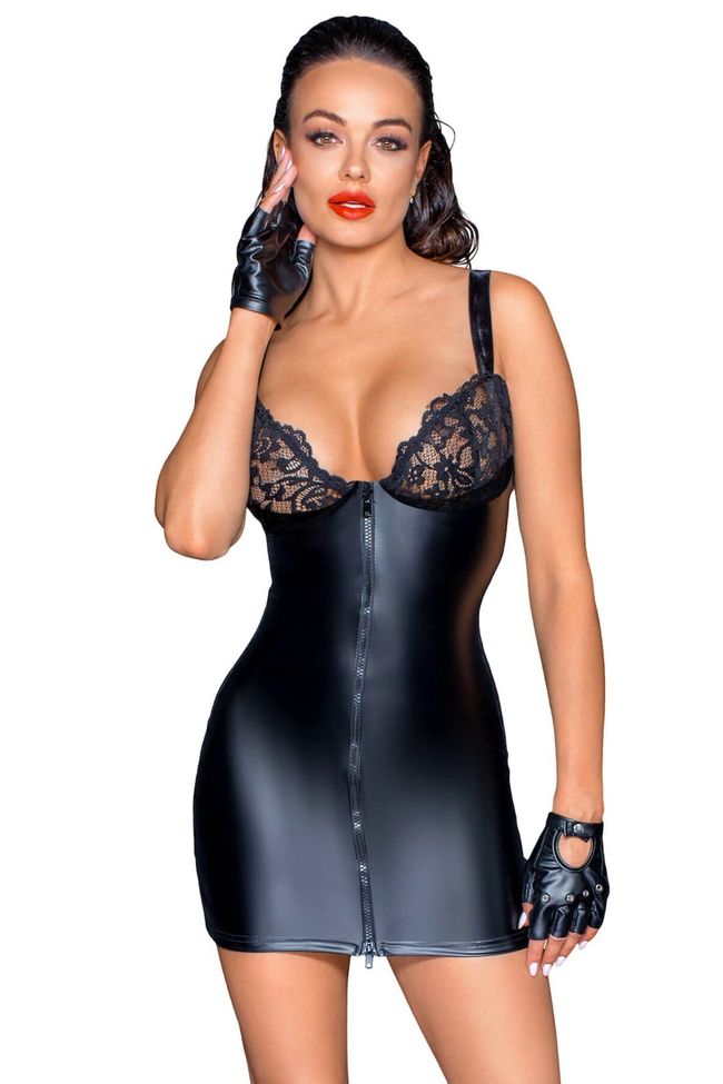 Latex dress Noir Handmade F254 Powerwetlook mini-dress Black S