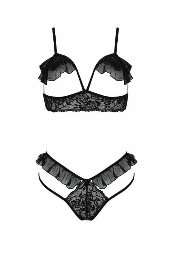 Erotic set Passion DOLLY SET with open cups, Black, L, XL, L/XL