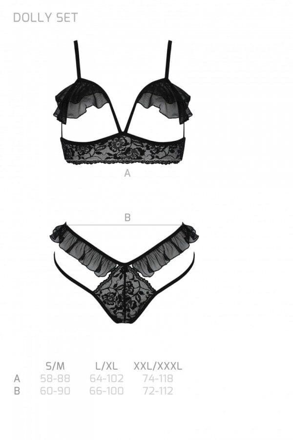 Erotic set Passion DOLLY SET with open cups, Black, L, XL, L/XL