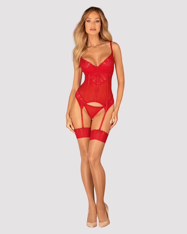 Корсет та стрінги Obsessive Ingridia corset Червоний XL/2XL 100417 фото