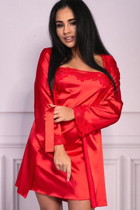 Комплект атласний халат і сорочка LivCo Corsetti Jacqueline Червоний L/XL