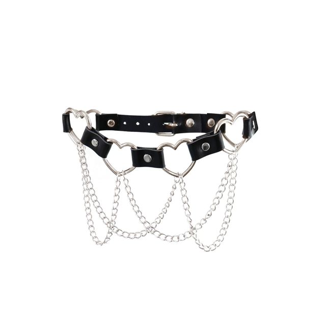 Leather choker with hearts and chains Art of Sex Freya Black One Size