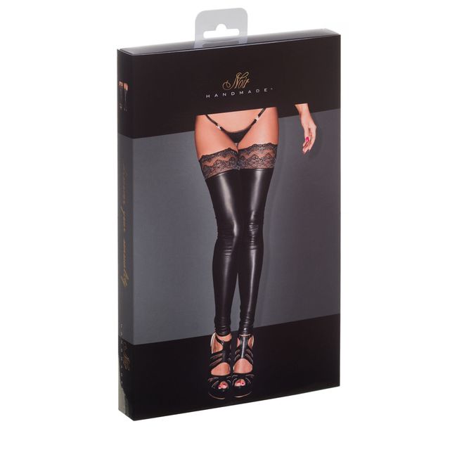 Чулки под латекс с кружевом Noir Handmade F135 Powerwetlook stockings Черные 3XL SX0022 фото