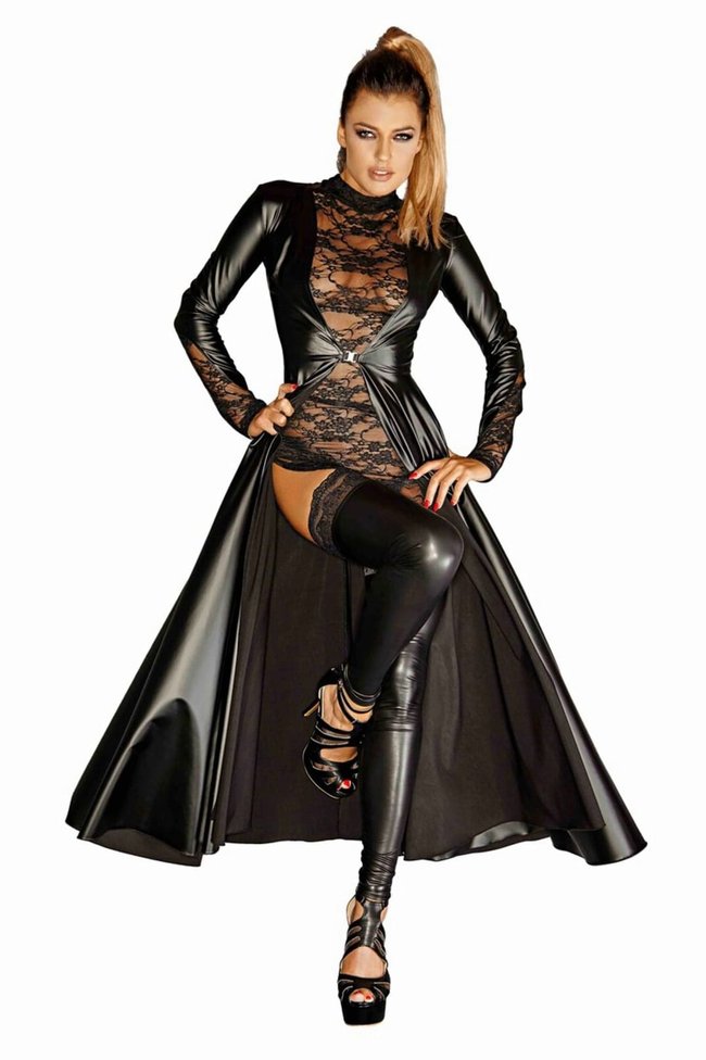 Сукня-плащ Noir Handmade F128C Powerwetlook gown coat Чорний XL