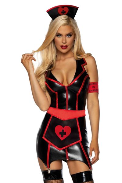 Костюм медсестри Leg Avenue Vinyl Naughty Nurse Чорний S SO7927 фото