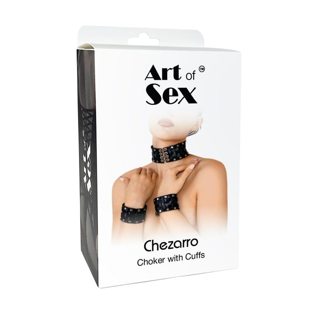 Чокер із манжетами Art of Sex Leather Chezarro One Size Чорний SO9747 фото