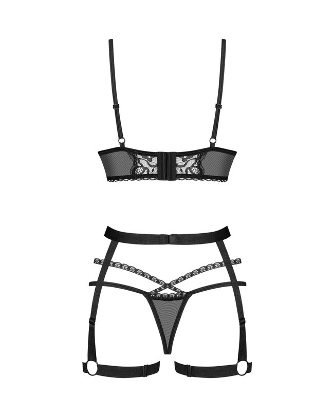 Комплект з поясом Obsessive Blomentis garter belt set Чорний M/L 103887 фото