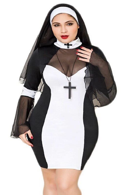 Эротический костюм монашки JSY P71109 Черно-белый PLUS SO8359 фото