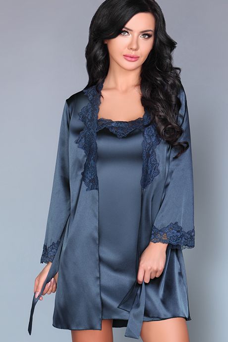 Комплект атласний халат і сорочка LivCo Corsetti Jacqueline Синій S/M