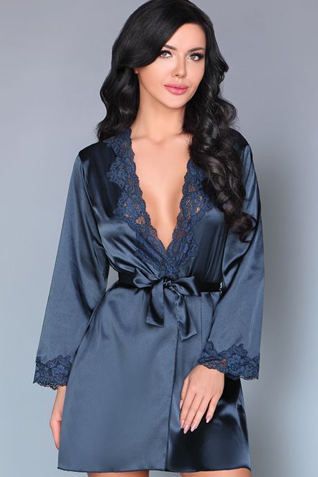 Комплект атласний халат і сорочка LivCo Corsetti Jacqueline Синій S/M