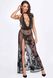 Transparent dress Noir Handmade F312 Divinity long flocked mesh dress with open Black 3XL