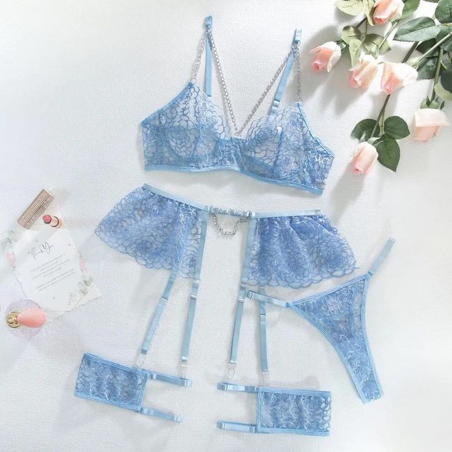 Lace set with belt and garters HB 30/44, Голубой, S, S