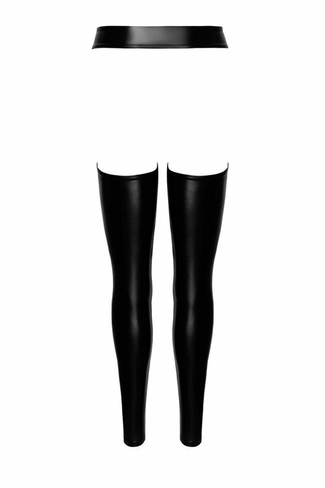 Leggings with open hips Noir Handmade F323 Rebel wetlook chaps Black 3XL