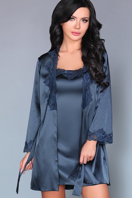 Комплект атласний халат і сорочка LivCo Corsetti Jacqueline Синій L/XL