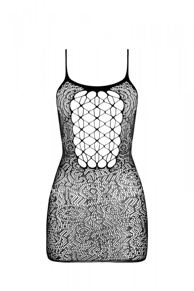 Openwork mini dress with thin straps Passion BS096 weaving on the chest, Red, ONE SIZE, ONE SIZE