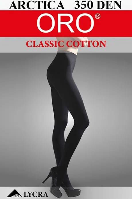 Cotton tights ORO Arctica Classic Cotton 350 den without panty part, Black, 2, 2