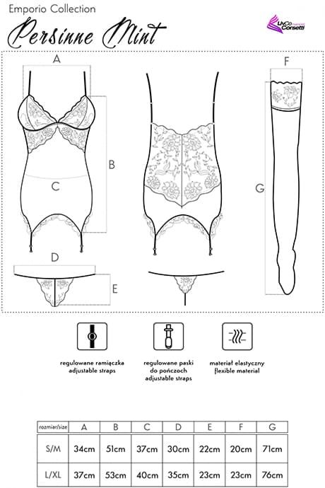 Set Livia Corsetti Persinne corset, thong, stockings Mint L/XL