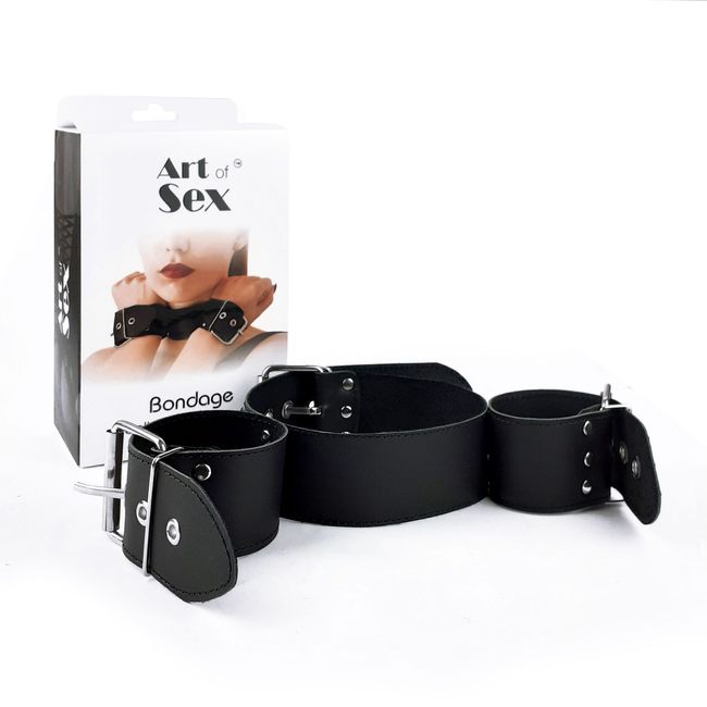 Нашийник з наручниками з натуральної шкіри Art of Sex - Bondage Collar with Handcuffs SO6618 фото