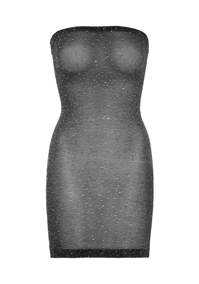 Короткое прозрачное платье с люрексом и стразами Leg Avenue Shimmer Sheer rhinestone tube dress SO7883 фото