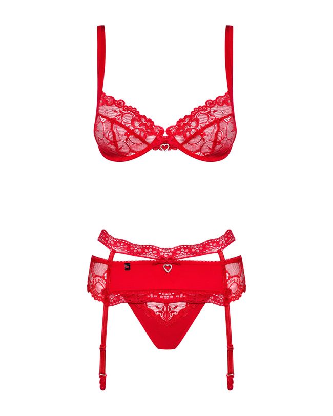 Set with garter belt Obsessive Heartina set Red S/M