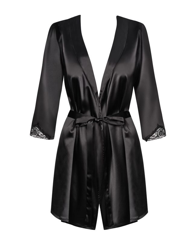 Жіночий атласний халат із стрінгами Obsessive Satinia robe 65230 фото
