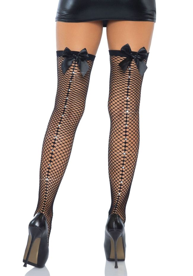 Fishnet stockings with back seam Leg Avenue Bow back seam thigh highs One size Black