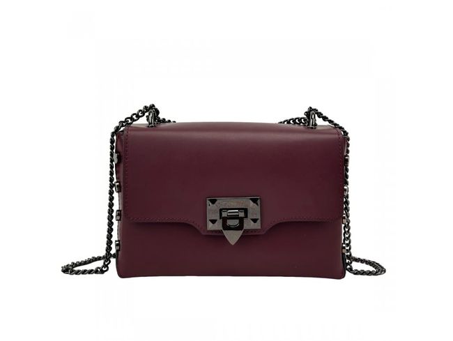 Women's leather bag with chain Firenze Italy F-IT-9812BO, Бордовый