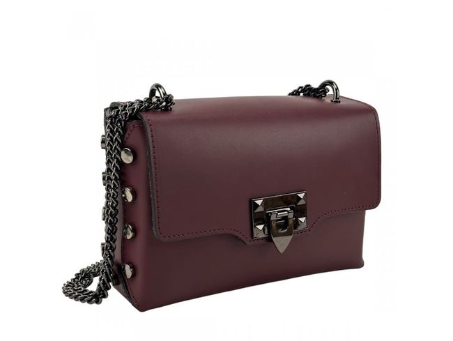 Women's leather bag with chain Firenze Italy F-IT-9812BO, Бордовый