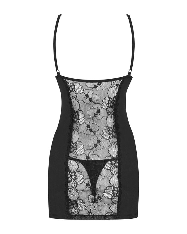 Рубашка з трусиками Obsessive Heartina chemise Чорна L/XL 80124 фото