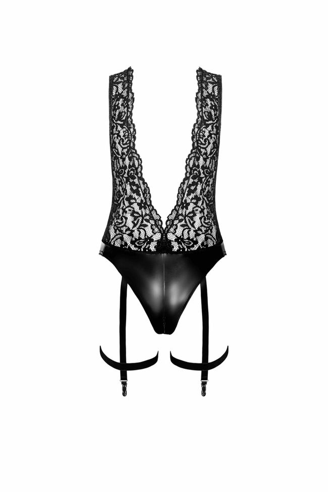 Боди с пажами для чулок Noir Handmade F297 Libido Deep-V bodysuit Черное 3XL SX0224 фото