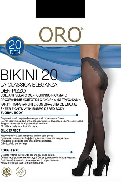 Tights ORO Bikini 20 den with openwork panties, Black, 3, 3