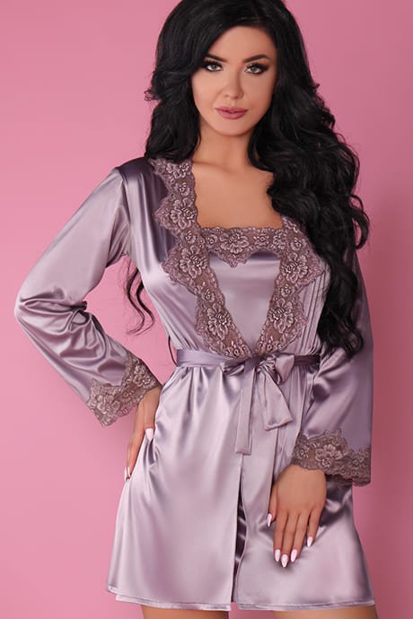 Комплект атласный халат и сорочка LivCo Corsetti Jacqueline Фиолетовый S/M