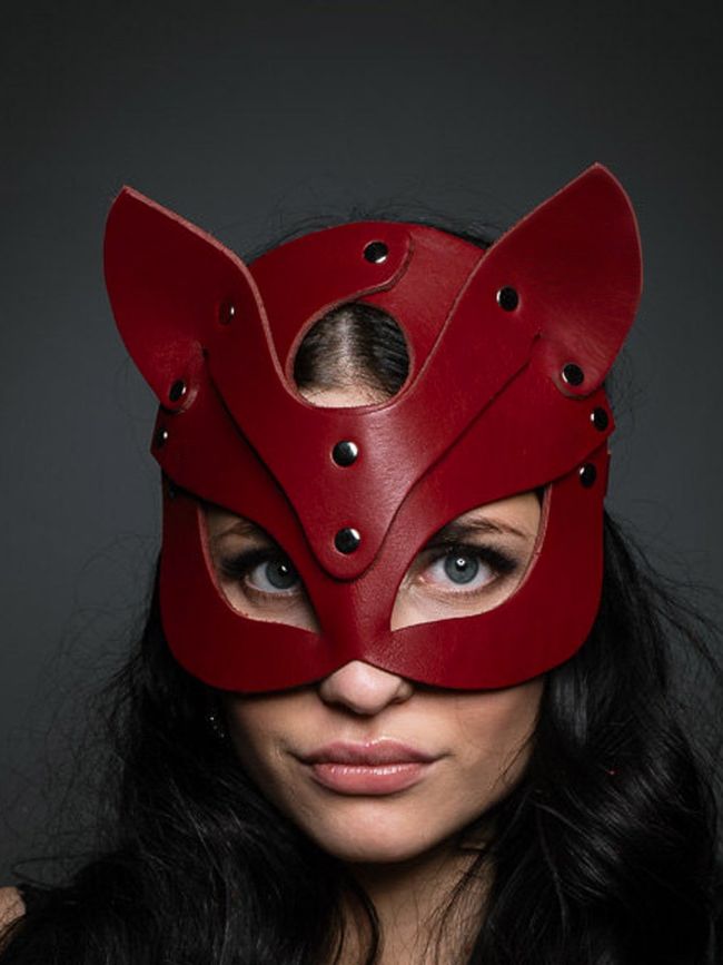 Eco-leather cat mask Magic Kitten Burgundy ONE SIZE