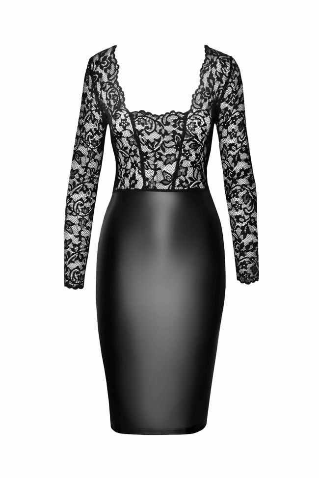 Latex midi dress with lace Noir Handmade F295 Euphoria lace and wetlook midi dress Black 2XL