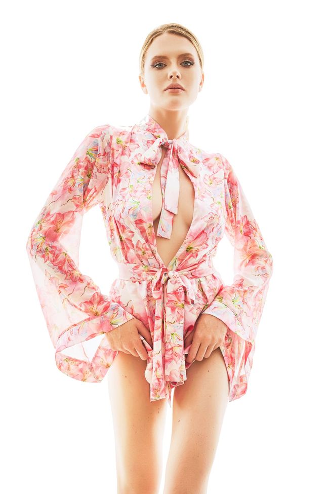 Роскошный пенюар-халат Anais Miyu short robe Розовый S/M 97283 фото