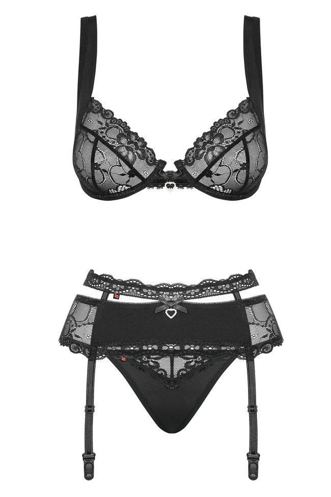 Set with garter belt Obsessive Heartina set Black S/M