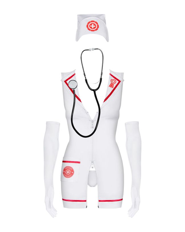 Рольовий костюм медсестри зі стетоскопом Obsessive Emergency dress Білий S/M MR43814 фото