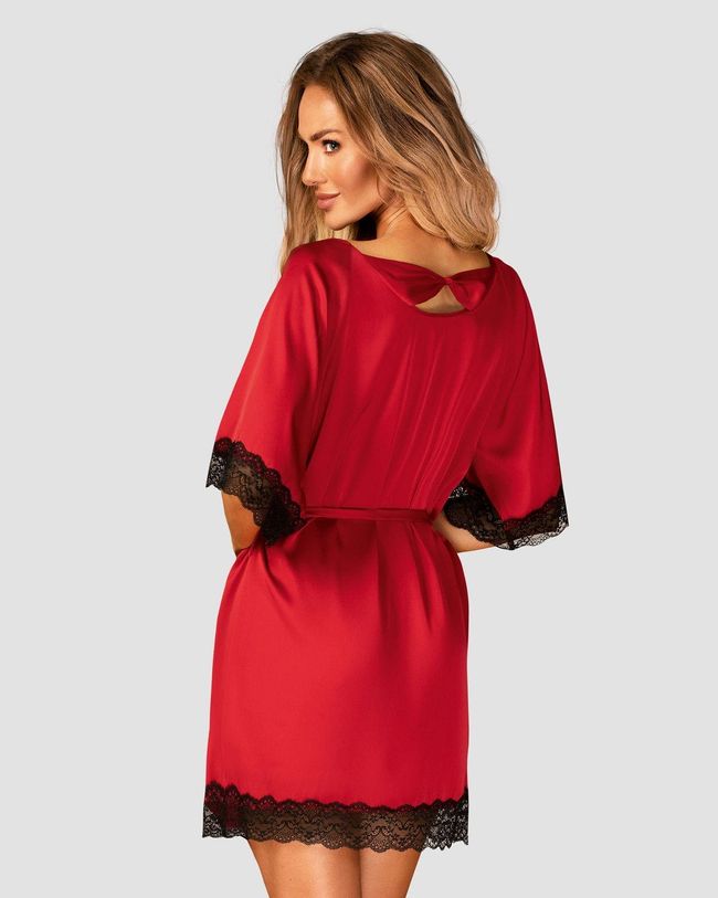 Obsessive Sensuelia robe with lace, Red, S, M, S/M