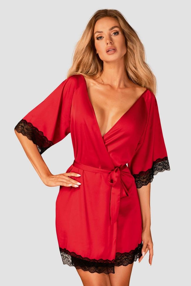 Obsessive Sensuelia robe with lace, Red, S, M, S/M