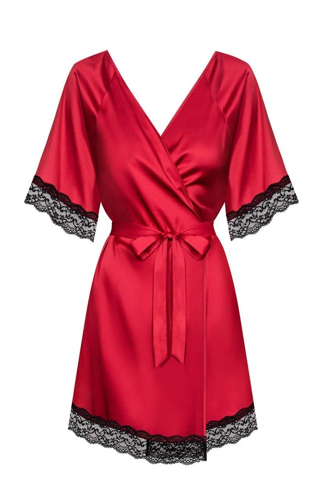 Obsessive Sensuelia robe with lace, Red, S, M, S/M