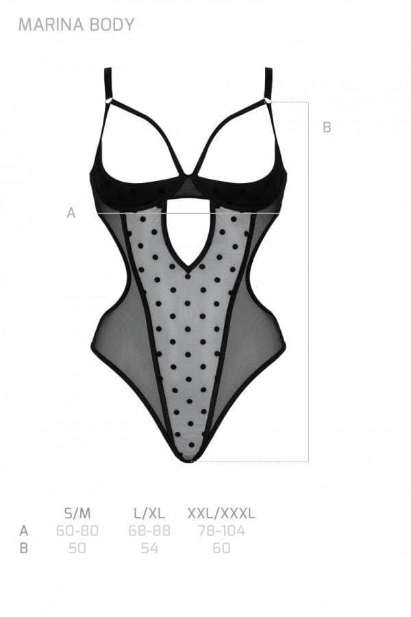 Bodysuit with open cups Passion MARINA BODY, Black, L, XL, L/XL