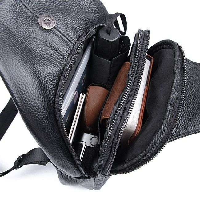 Рюкзак на одне плече з натуральної шкіри великого розміру для чоловіків John McDee JD4004LA, Чорний