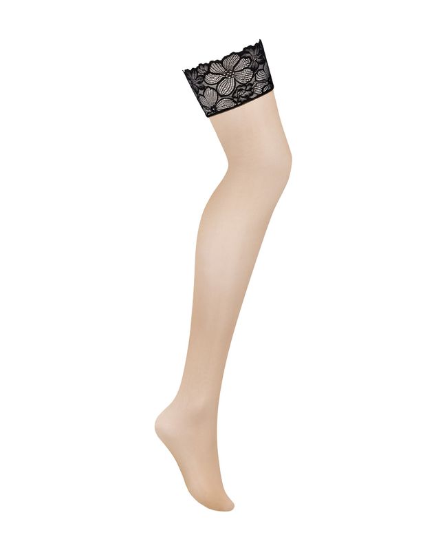 Stockings with garter belt Obsessive Serafia, Бежевый, XL, 2XL