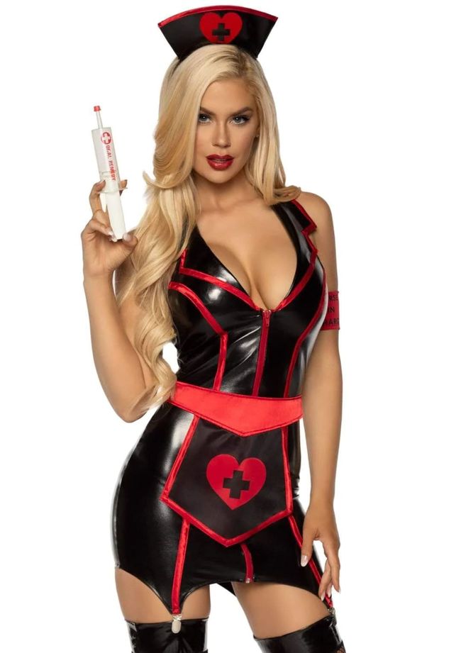 Костюм медсестри Leg Avenue Vinyl Naughty Nurse Чорний XS SO9142 фото