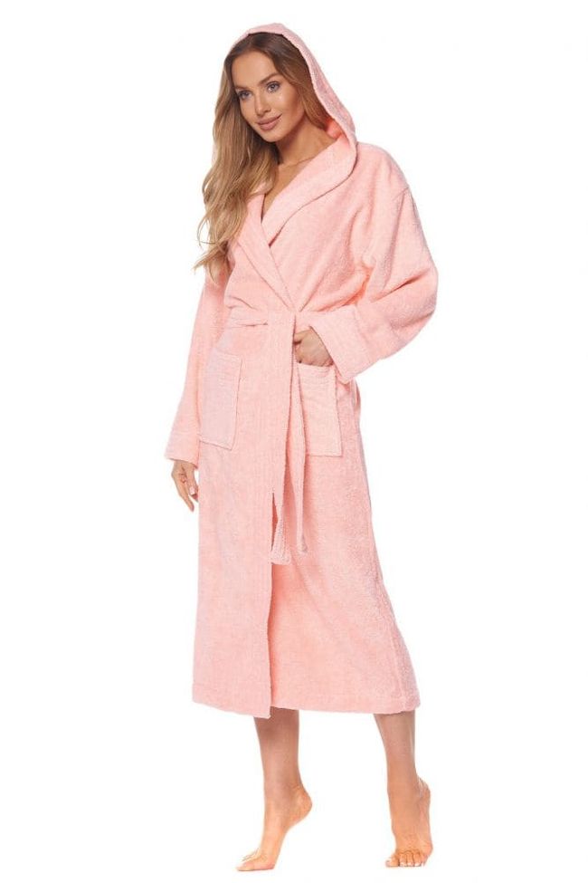 Длинный женский халат с капюшоном L&L 2102 Frotte Нежно-розовый XL 93291 фото