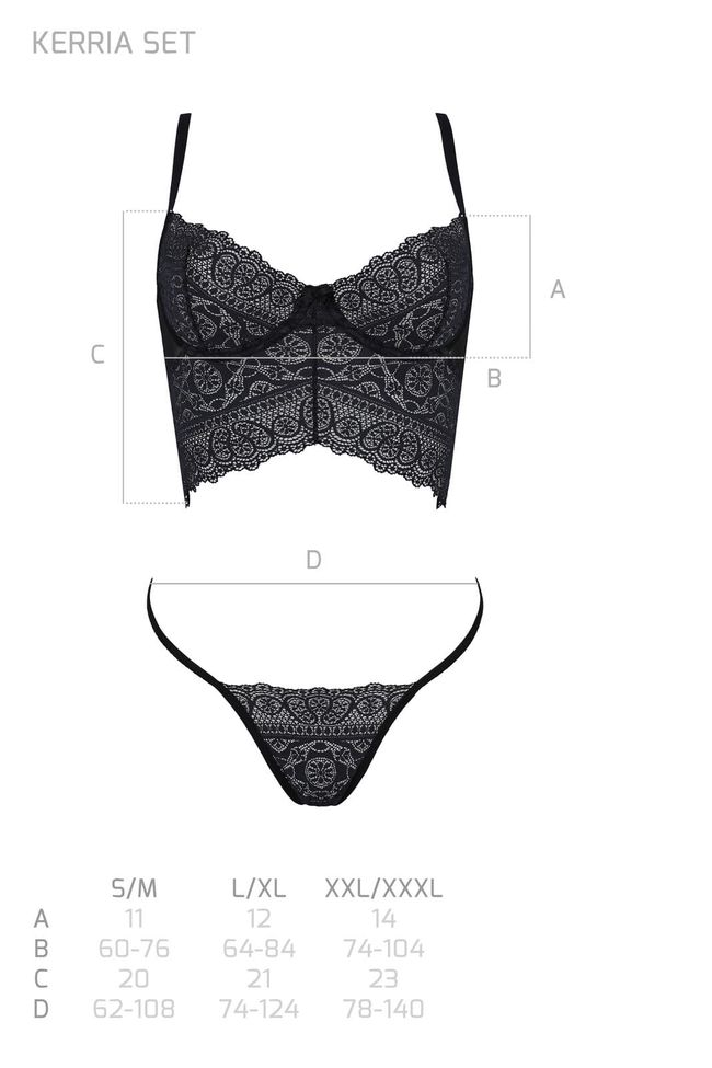 Lace set Passion KERRIA SET ECO (bustier and thong), Black, 2XL, 3XL, 2XL/3XL